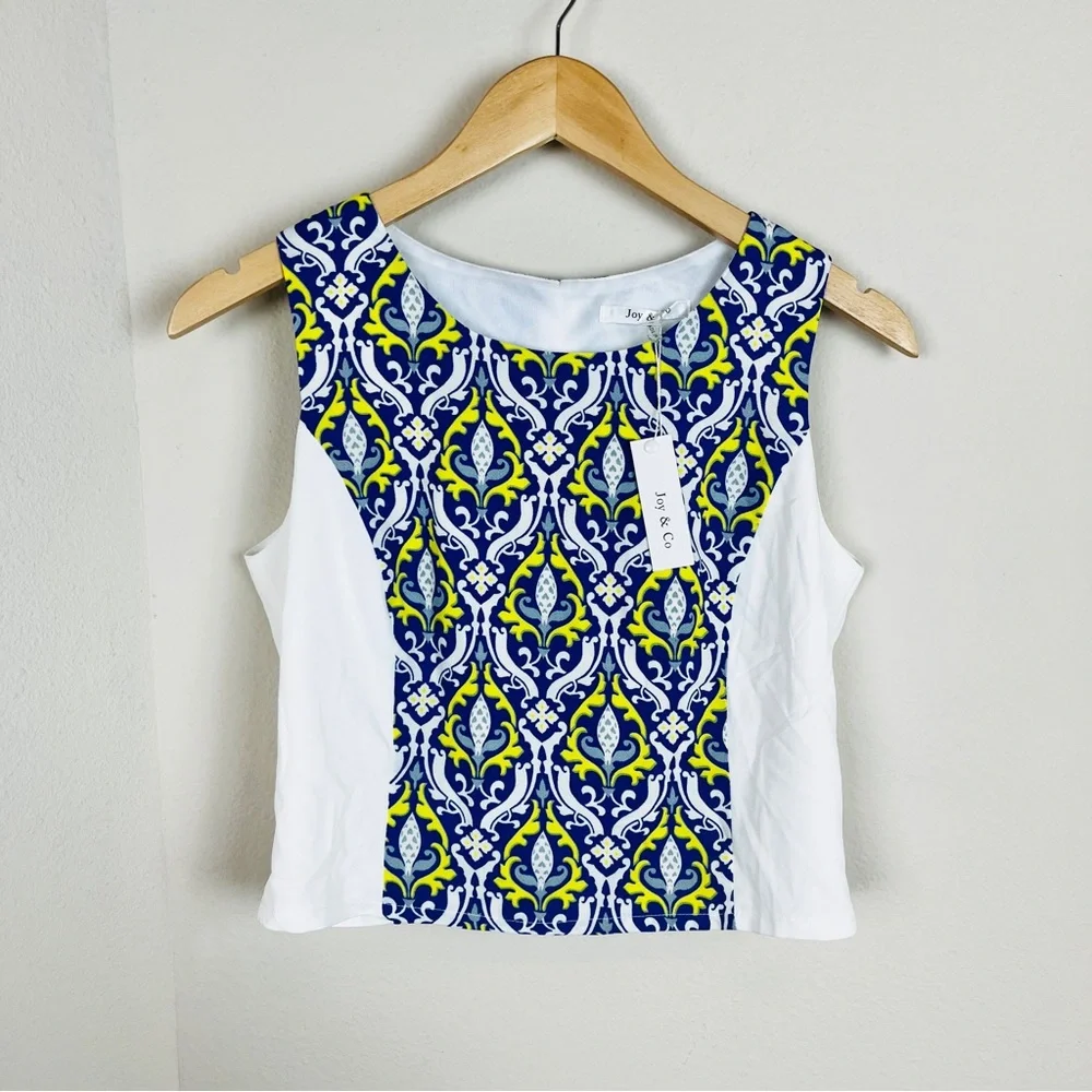 JOY & CO Blue White Regency 2 Piece Crop Top Mini Skirt SMALL Sleeveless NWT